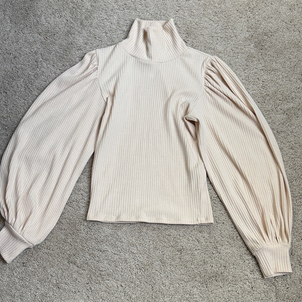 Forever 21 Cream Ribbed Turtleneck Top